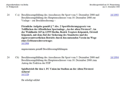 Beschluss des Abgeordnetenhauses von Berlin zur Geländeübertragung