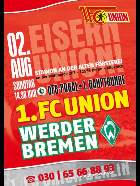 DFB-Pokal: 1. FC Union Berlin vs. Werder Bremen Vorverkauf für Mitglieder und Dauerkartenbesitzer ab morgen!