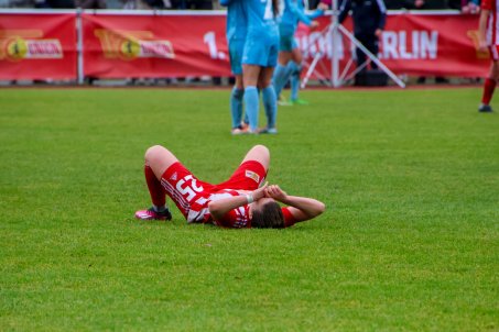 Dina Orschmann, devastated after Union's loss to Viktoria last season, in her first game back for the club