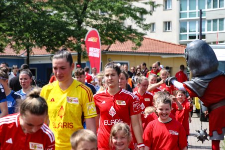 Heiseler, Wagner and Blaschka lead the team out for the final game of the league season