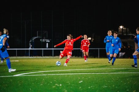 Katja Orschmann strikes a free kick in the Cup quarter-final