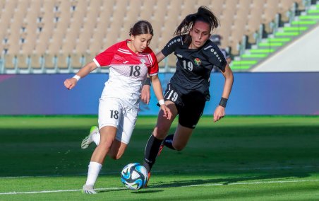 Nour Youssef in the semi-final against Jordan. She scored two in two minutes for Palestine against Iraq to get them there. (Photo courtesy of the West Asian Football Federation)