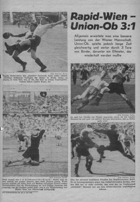 Report from the German Championship quarter-final meeting with Rapid Vienna in 1940