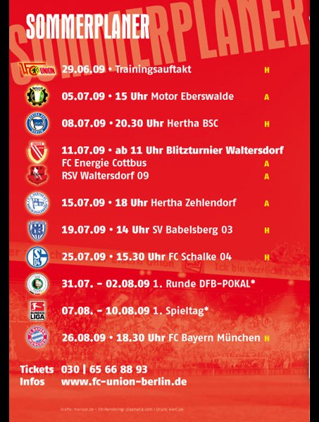 Sommerfahrplan des 1. FC Union Berlin e.V.