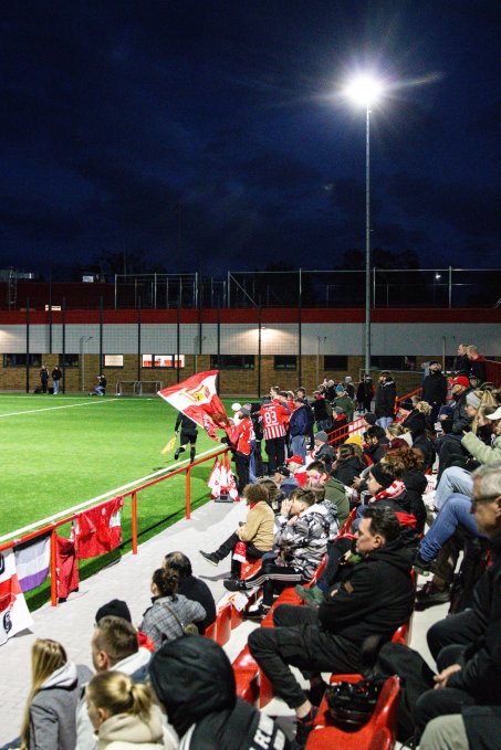 The Union fans in the cold April air of the new TZO training centre, during the cup-tie against Stern
