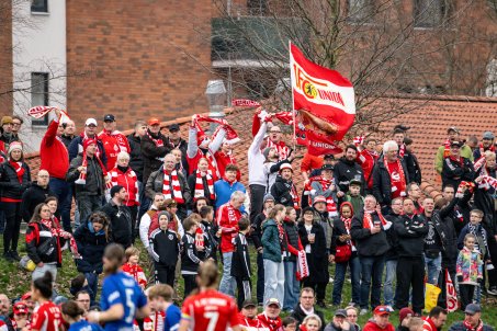 The Unioner massed on the bank that flanks the near touchline of the Fritz-Lesch Sportplatz. Their support would be invaluable throughout the season.