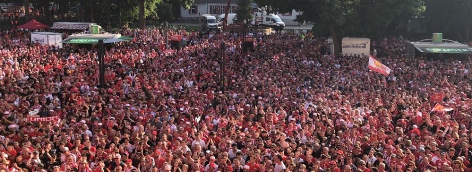 Thousands throng the car park of the Alte Försterei following Bremen on the last day of the season. Union had done the impossible. they had qualified for the Champions League. 