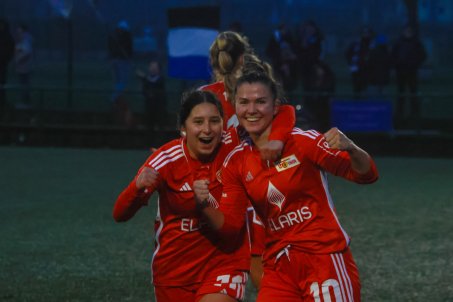 Two of the unsung heroes of the campaign. Nour Youssef and Latoya Bach celebrate in Hamburg